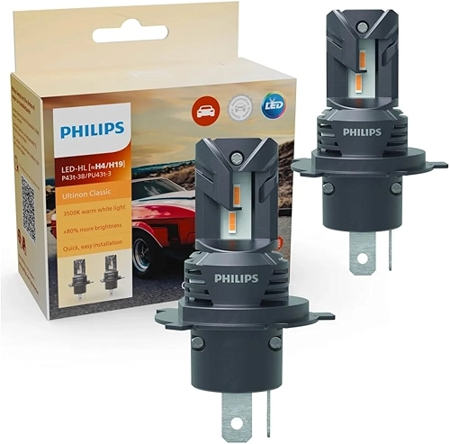 Par Lâmpada LED Philips Ultinon Classic H4/H19 Amarela 3.500k