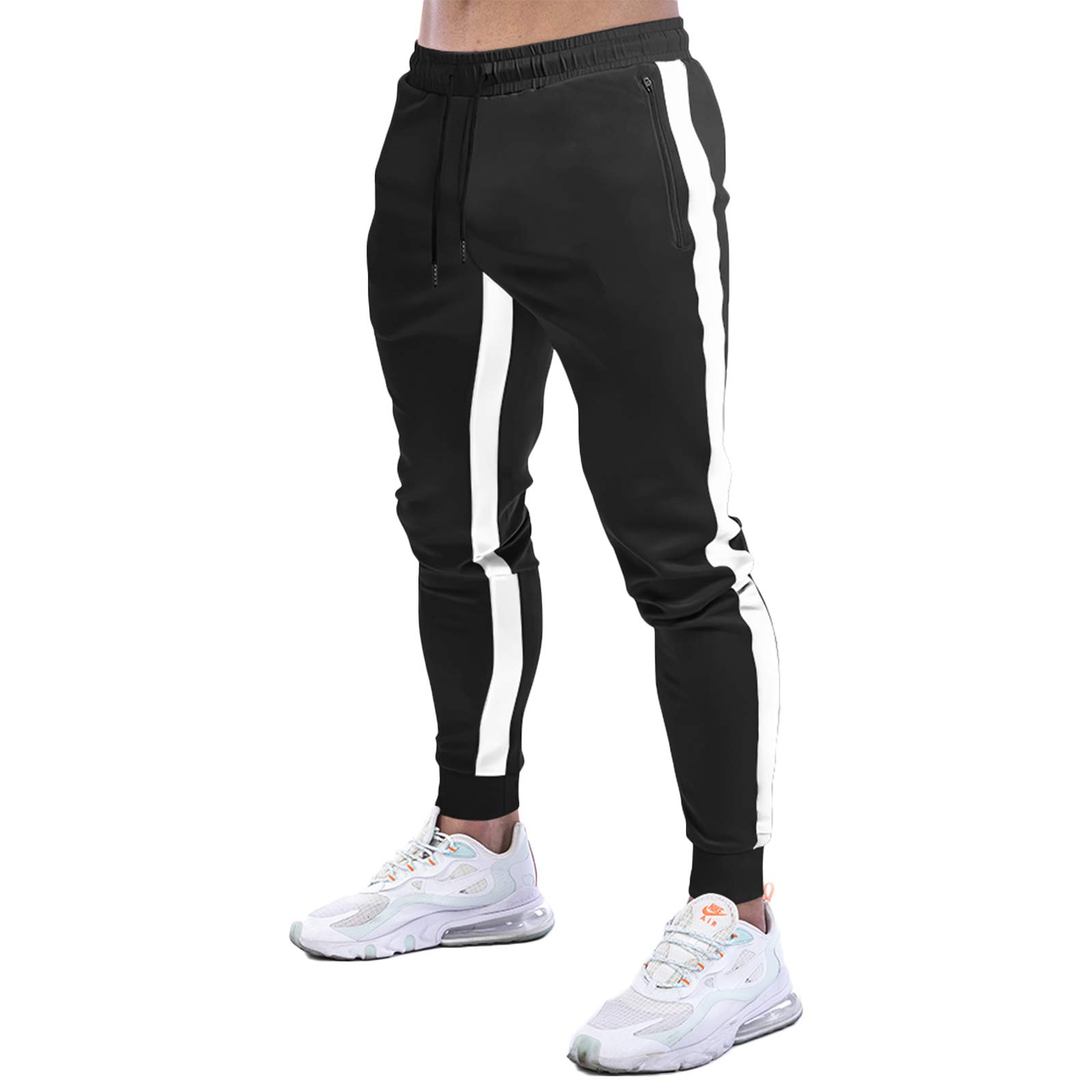 Makingda Men's 6-Black Tracksuit Bottoms Slim Fit Tapered Joggers Gym Pants Skinny Sweatpants Running Training Sports Trousers With Zip Pocket-L