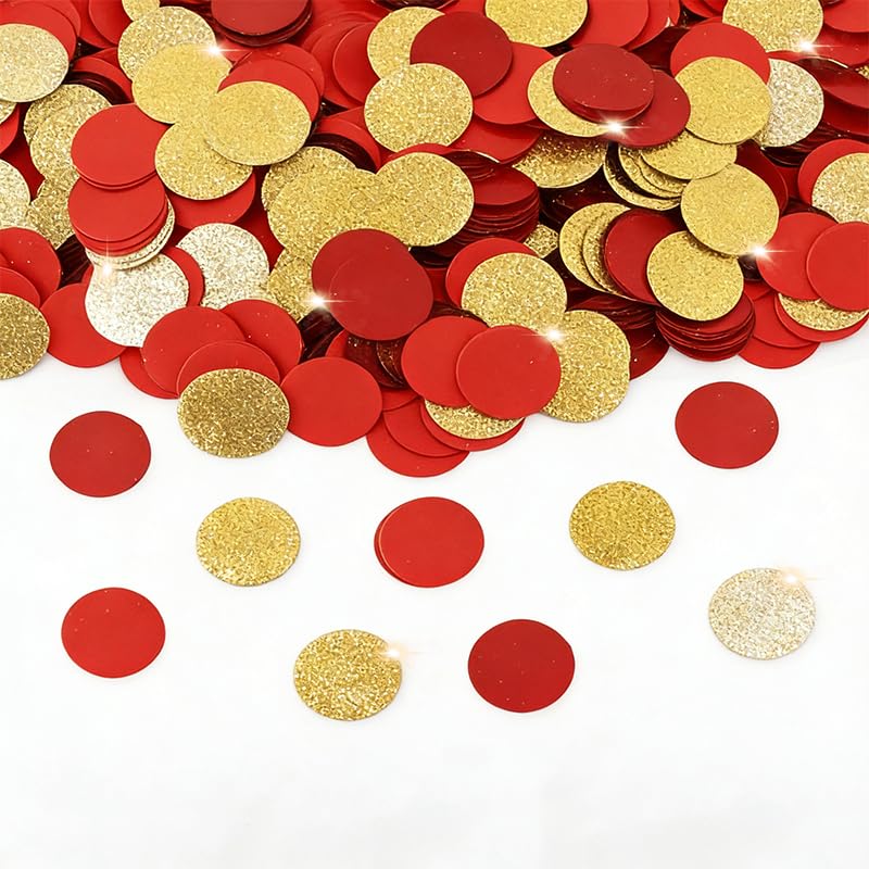 Image of 200Pcs Glitter Gold and Red Table confetti,Paper Circle Dots Confetti for Birthday Party Halloween Bachelorette Wedding Baby Shower Graduation Decorations