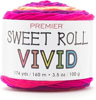Premier Yarns Sweet Roll Vivid, Self-Striping Yarn for Crocheting and Knitting, Neon-Colored Acrylic Yarn, Medium Weight, Its Electric, 3.5 oz, 174 Yards