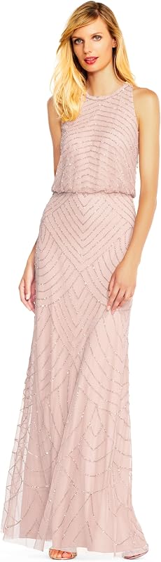 Adrianna Papell Womens Halter Blouson Beaded Gown