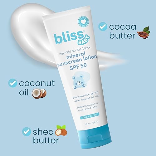 Miniatura 4 de Bliss Protector solar para bebés, loción mineral de protección solar SPF 50, óxido de zinc natural, hipoalergénico, no tóxico, resistente al agua,