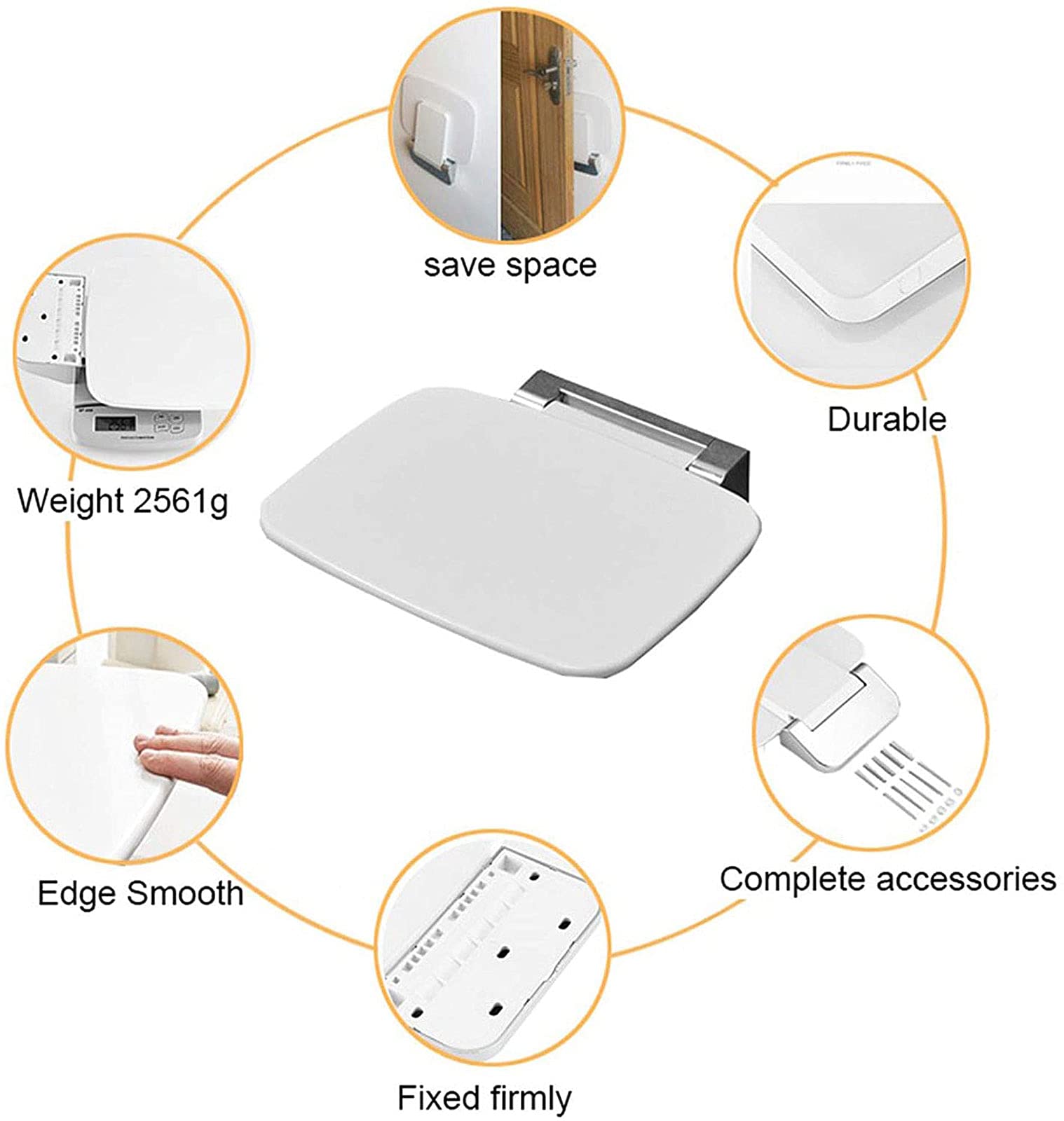Silla Baño para Ancianos y Minusvalido para Asistencia en la Ducha Evita Resbalones, Taburete Ducha Baño Plegable Asiento Montado en la Pared, Ahorra Espaciom, Carga Máxima: 200kg