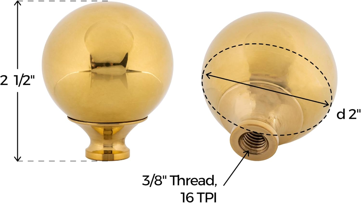Polished Brass Ball Bed Post Finials | Diameter: 2" | Replacement Antique Bed Hardware | UA-763-BPB (1)