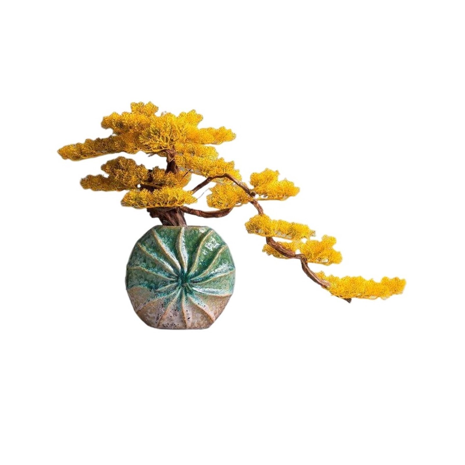 Fake Tree Retro-style Artificial Bonsai Tree Fake Plant in Pot Plants,Trees Indoor Garden Décor Indoor Decor(Yellow)