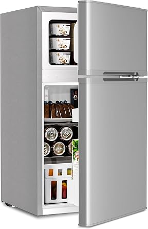 Aootek 3.2 Cu.Ft Two Door Mini Fridge with Freezer Energy-Saving Refrigerator Low Noise Suitable for Bedroom,Kitchens, Offices, Dormitories Silver