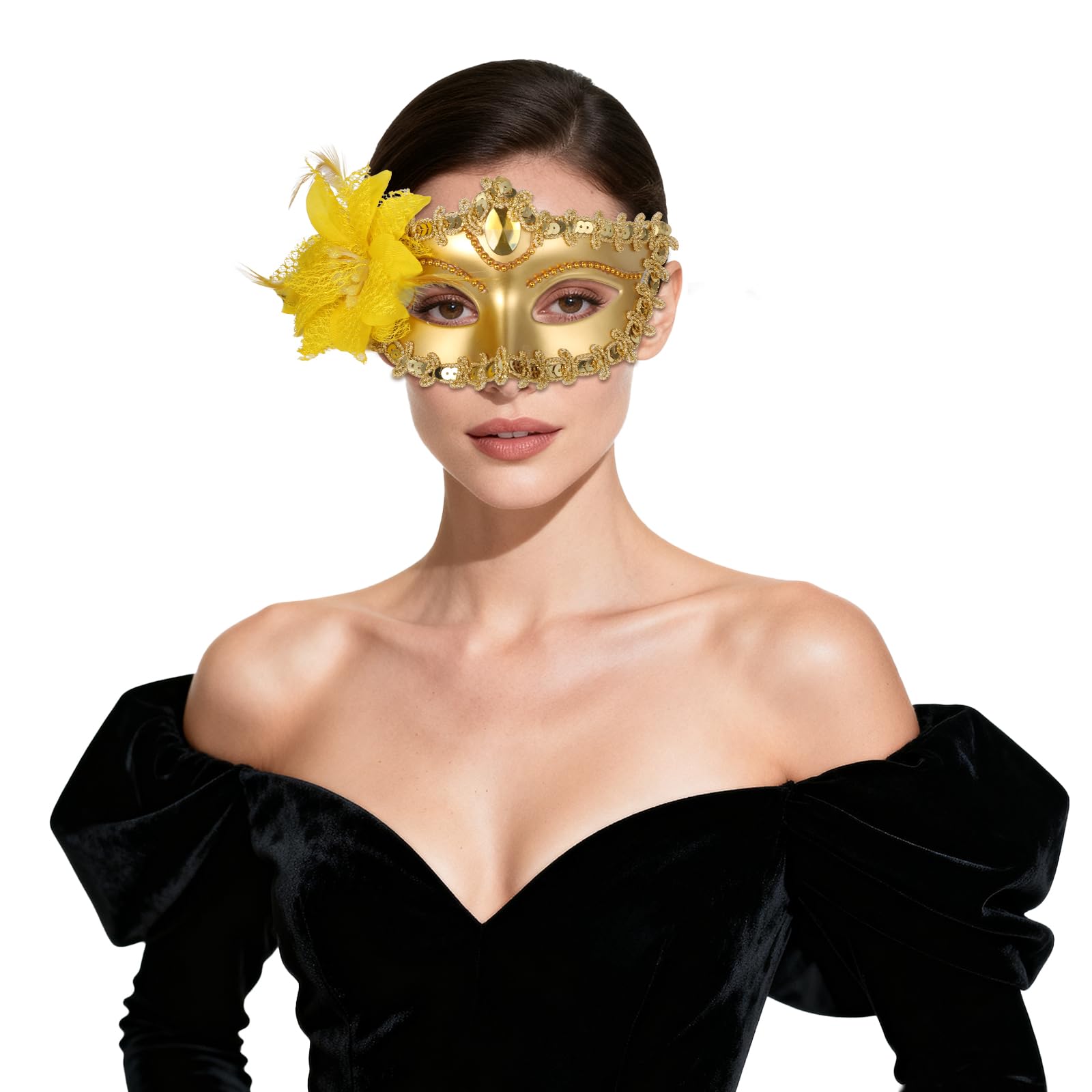 Oidea Masquerade Mask for Women: Elegant Flower Half Face Venetian Mardi Gras Masks Halloween Cosplay Prom Ball Costume Party Mask Accessory Gold — image 1