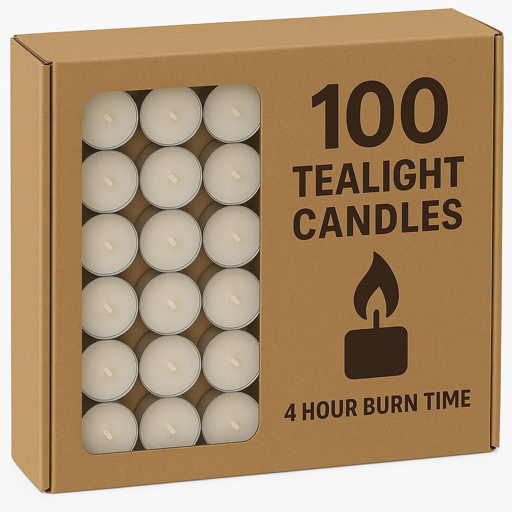 Bargain House Unscented Tea Lights,4 Hour Burn Time (3.8cm D x 1.8cm H),Smoke-Free,Clean Bright Flame – Long-Lasting Wax Tealight Candles, Ideal for Weddings,Home Décor,Aromatherapy (Pack of 100)