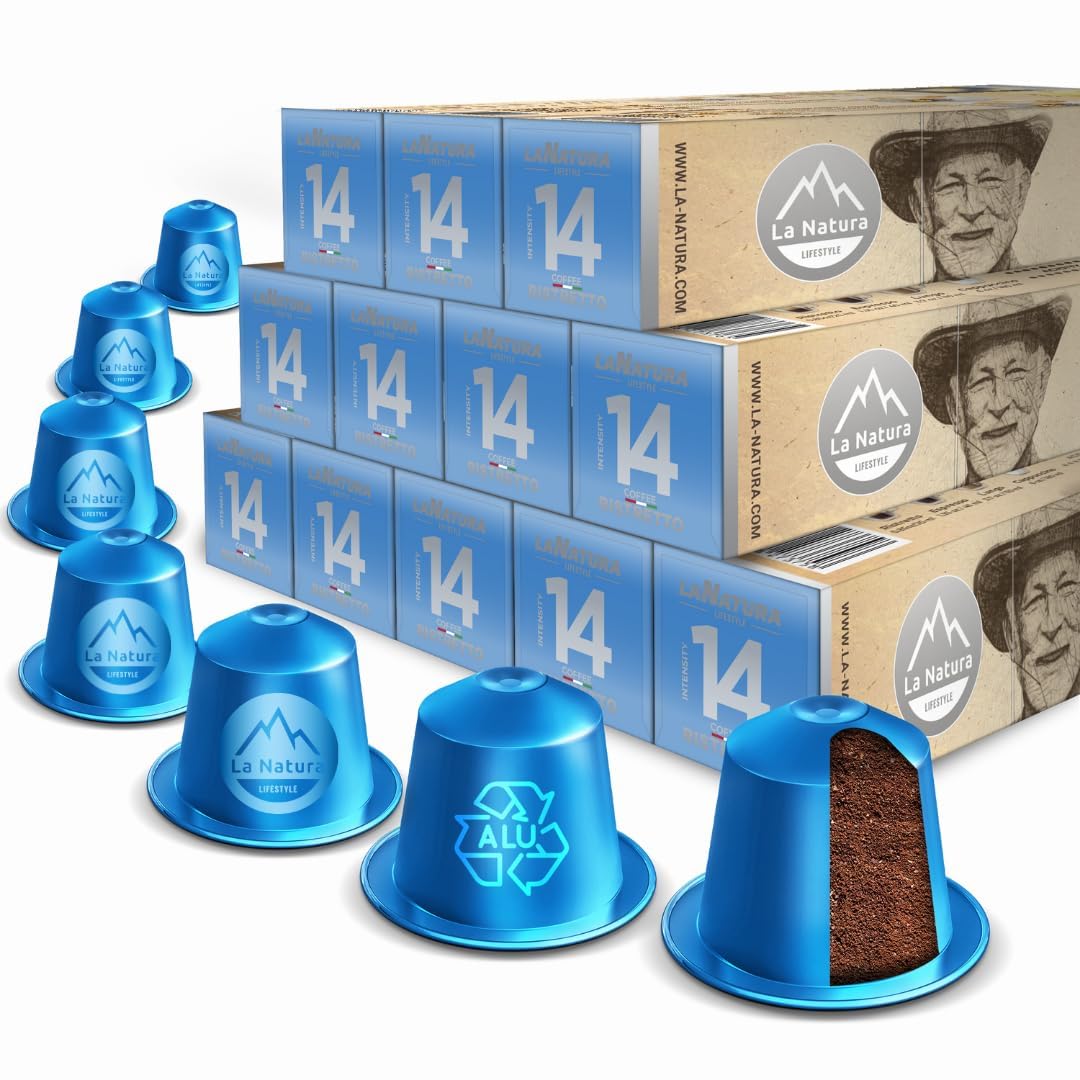 La Natura Lifestyle 120 cápsulas de café Ristretto de aluminio, 100% reciclables, compatibles con Nespresso®