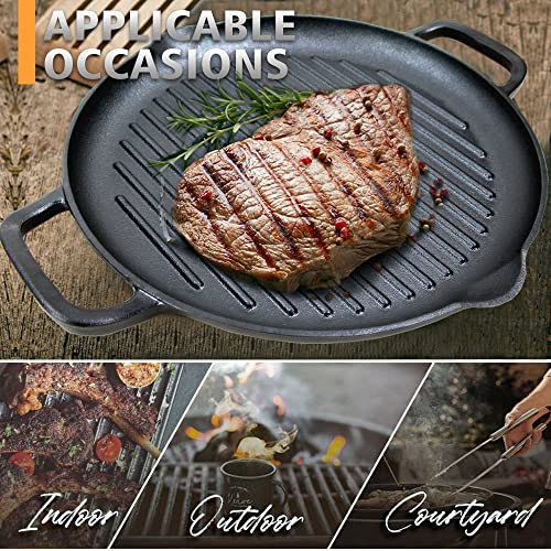 Cookwin Cast Iron Grill Pan 12.6 Inch Pre-Seasoned Cast Iron Griddle Pan Dual Handles Cast Iron Skillets For Bbq Round Cast Iron Pan Griddle Pan For Any Stove Top And All Cooking Tops thumb #2