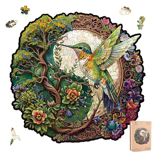 Wooden Jigsaw Puzzle for Adults - Hummingbird Tai Chi Unique Animal Shaped, 13.3x12.9in, 300 Pieces, Zen Art, Challenging and Fun Gift