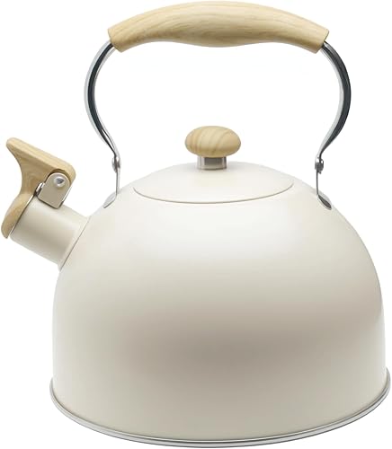 Miniatura 2 de Lily's Home Tetera silbante, tetera para estufa, agradable sonido de silbato, mango de plástico resistente al calor, acabado de madera sintética,