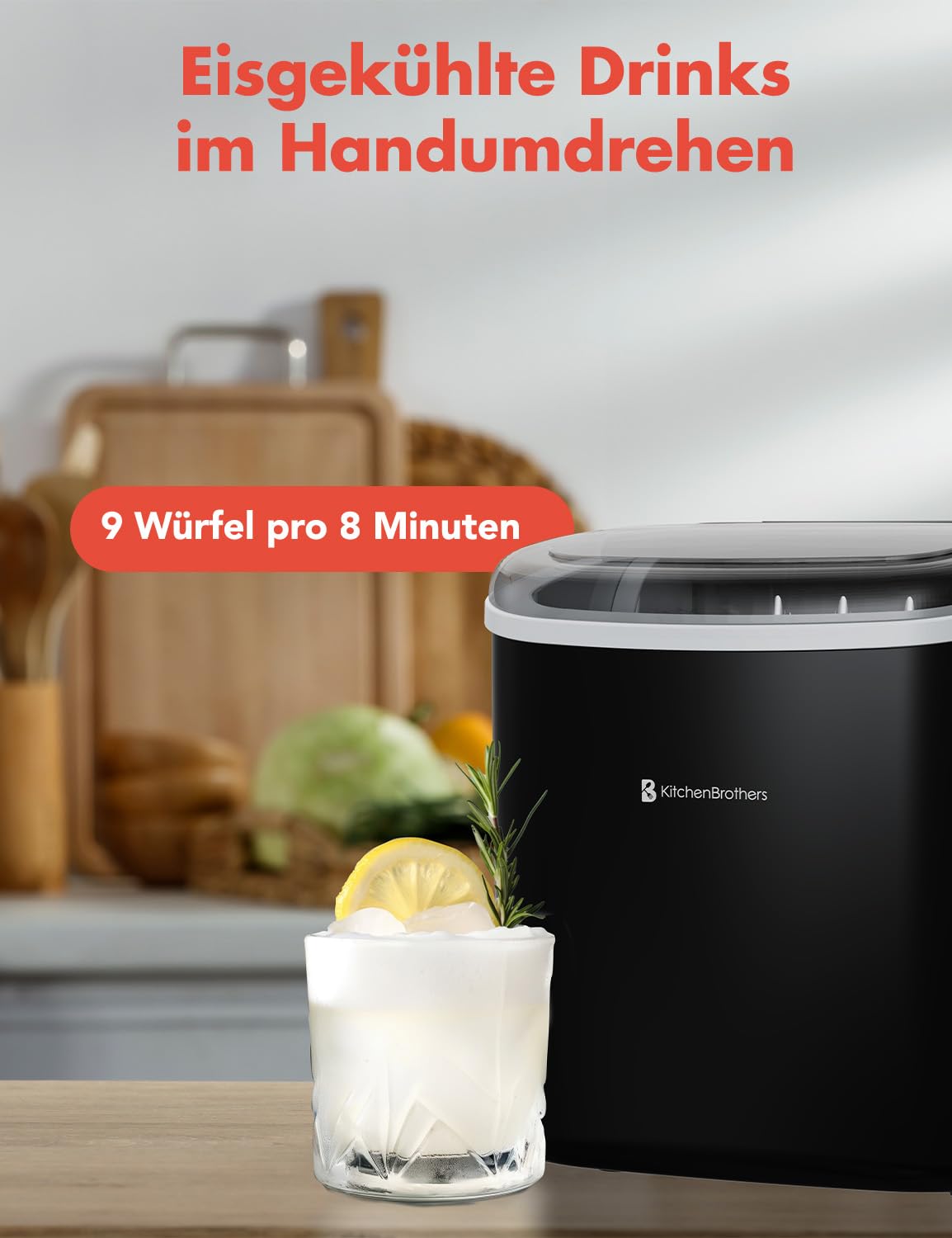 KitchenBrothers Eiswürfelmaschine Klein - Crushed Ice Maschine - Eiswürfel Maschine, Würfel - Ice Cube Maker - Eiswürfelbereiter - Ice Maker - Eiswürfelmaschinen - Ice Crusher - Eiscrusher