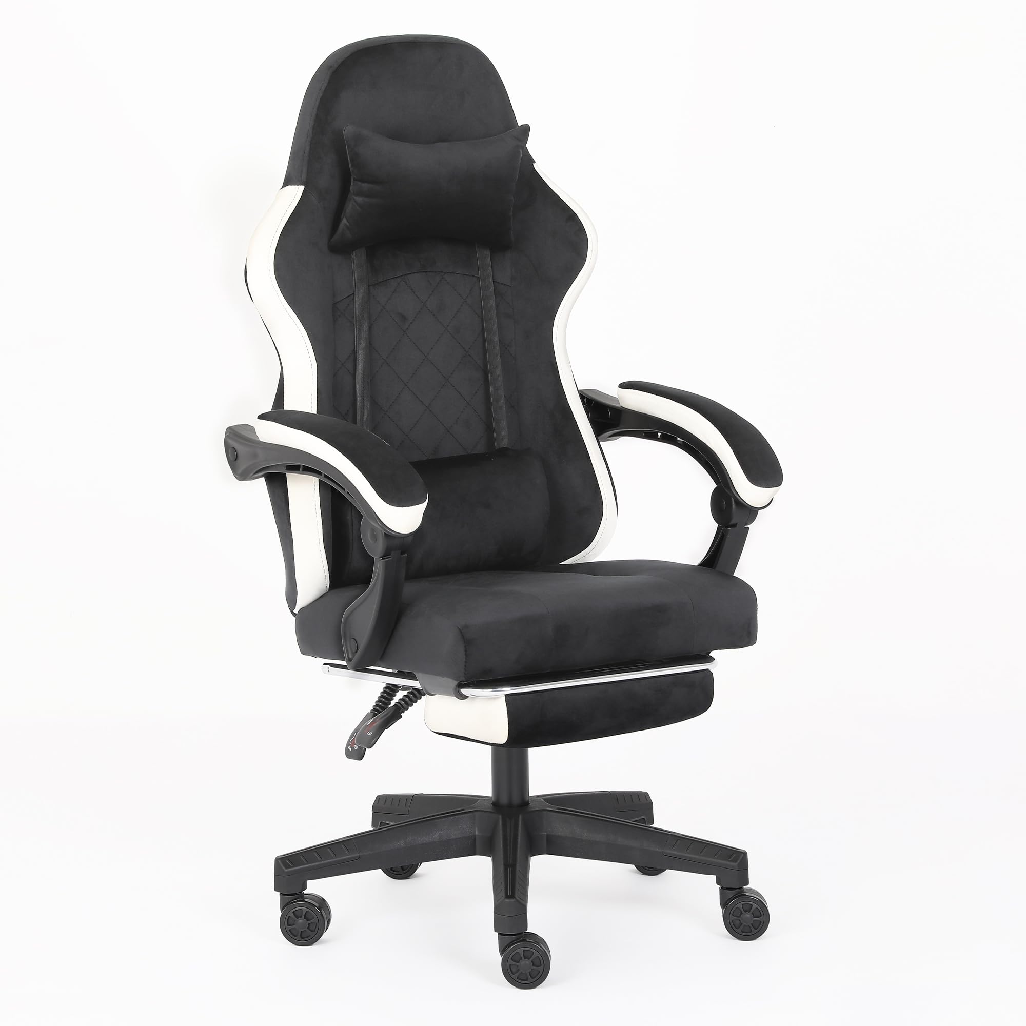AUNEK Silla Gaming con Reposapiés y Soporte Lumbar, Reclinable hasta 140°, Tela Flannel Transpirable, Altura Ajustable, Cojín Cervical, Silla Gamer para Oficina y Hogar