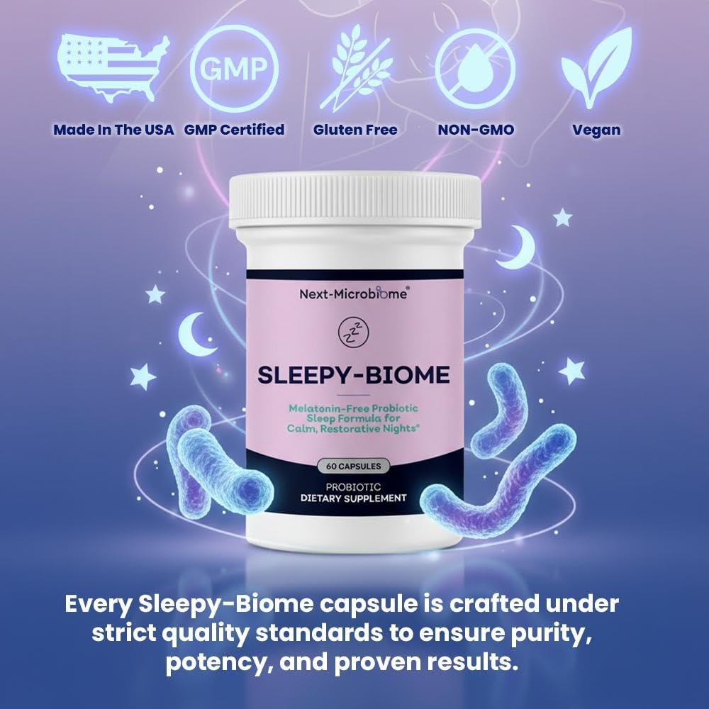 Sleepy-Biome – Melatonin-Free Probiotic Sleep Formula with GABA, L-Theanine, 5-HTP, Valerian, Lavender, Lemon Balm & Ashwagandha – Gut-Brain Axis Support for Calm, Restorative Sleep – 60 Capsules
