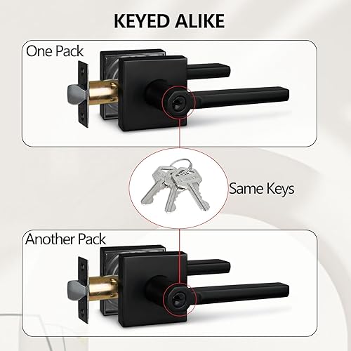 Miniatura 2 de NEWBANG Manija cuadrada con la misma llave (igual con llave) en negro mate (para puerta de entradaexteriordelanteraoficina) para zurdos o diestros