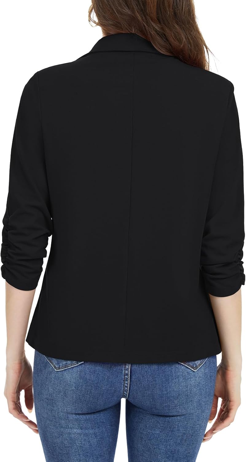 MINTLIMIT Womens Blazer 3/4 Ruched Sleeve Button Front Jackets Casual Work Office Cardigan Suit Jacket with Zipper Pocket