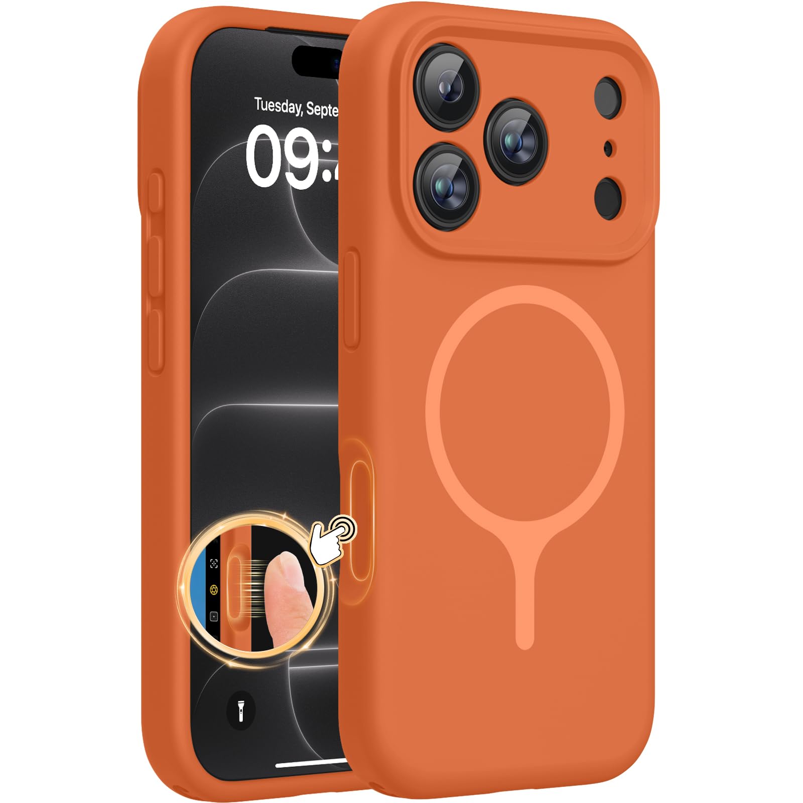 Miracase Magnetic for iPhone 18 Pro Case, Silicone, Amber Orange