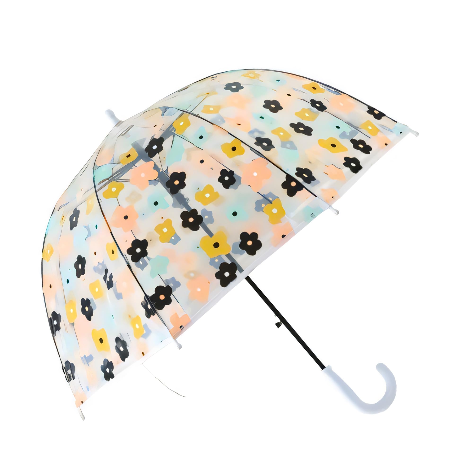 UMAI64.5 cm Folding Umbrella Transparent | 8K Fiberglass Ribs | Auto Open & Non-slip Handle | Travel Friendly Windproof | Umbrella for Women, Men & Kids| Floral Print | White