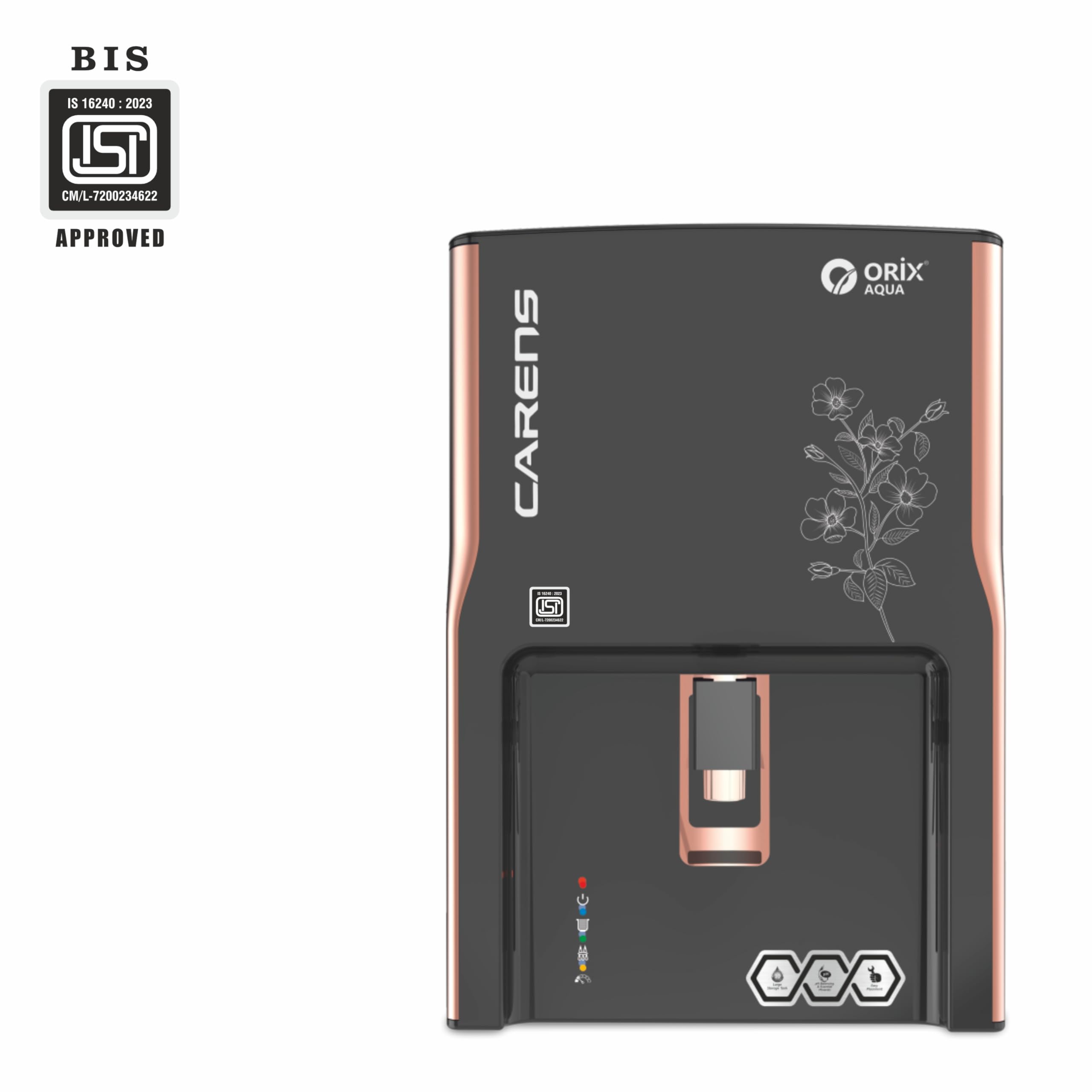Orix Aqua Carens (Black) 12 Lph RO+ALKALINE WITH COPPER+UVC+TDS
