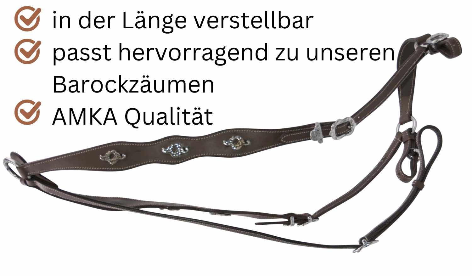 AMKA Vorderzeug portugiesisch, braun mit silberfarbenen Ornamenten und Beschlägen