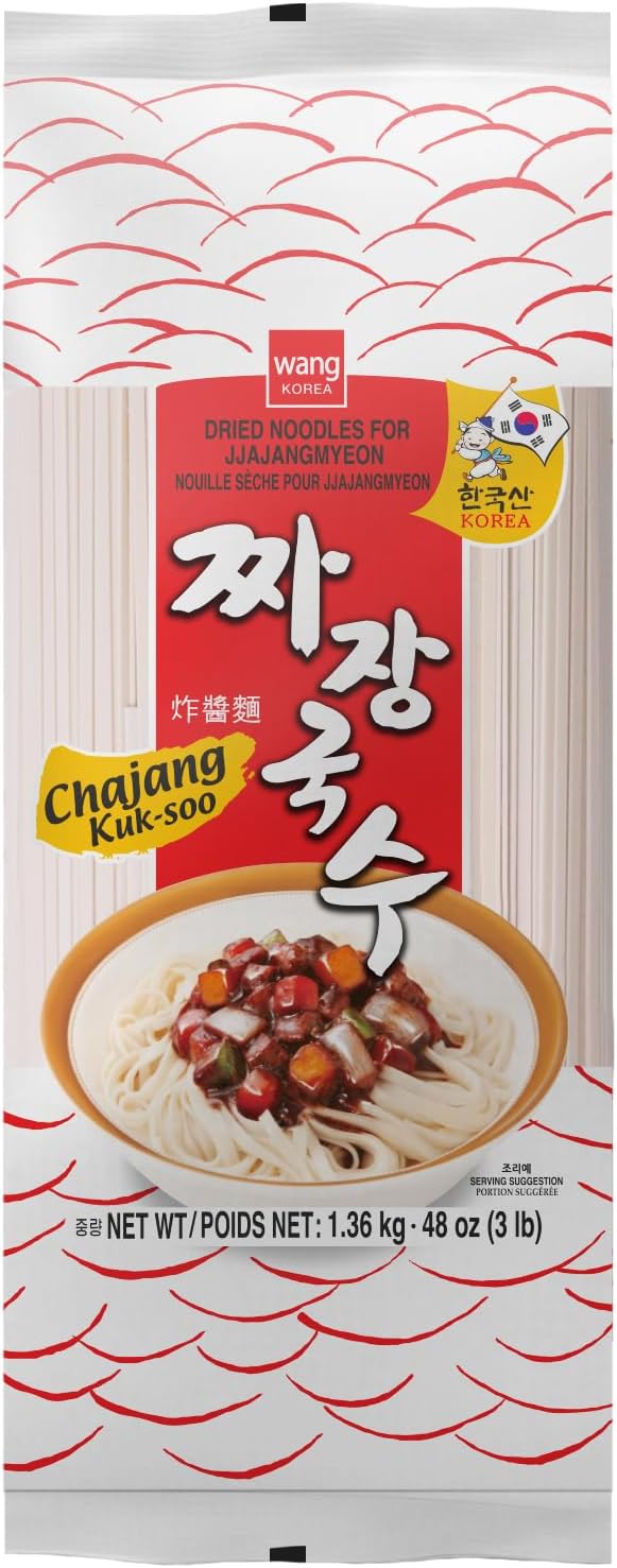 Wang Thick and Chewy Wheat Noodle for Jjajang Black Bean Sauce Noodle, Korean Noodle, Jjajang Myeon Noodle, 48 Oz