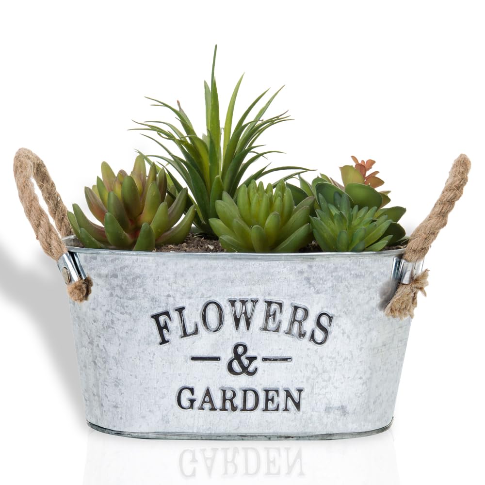 BONAFIDE Galvanised Oval Metal Planter, Sophisticated Galvanised Trough Planter, Plant Flower Pot Garden, Round Oval Garden Flower Plant Pot, Herbs Pot For Indoor & Outdoor