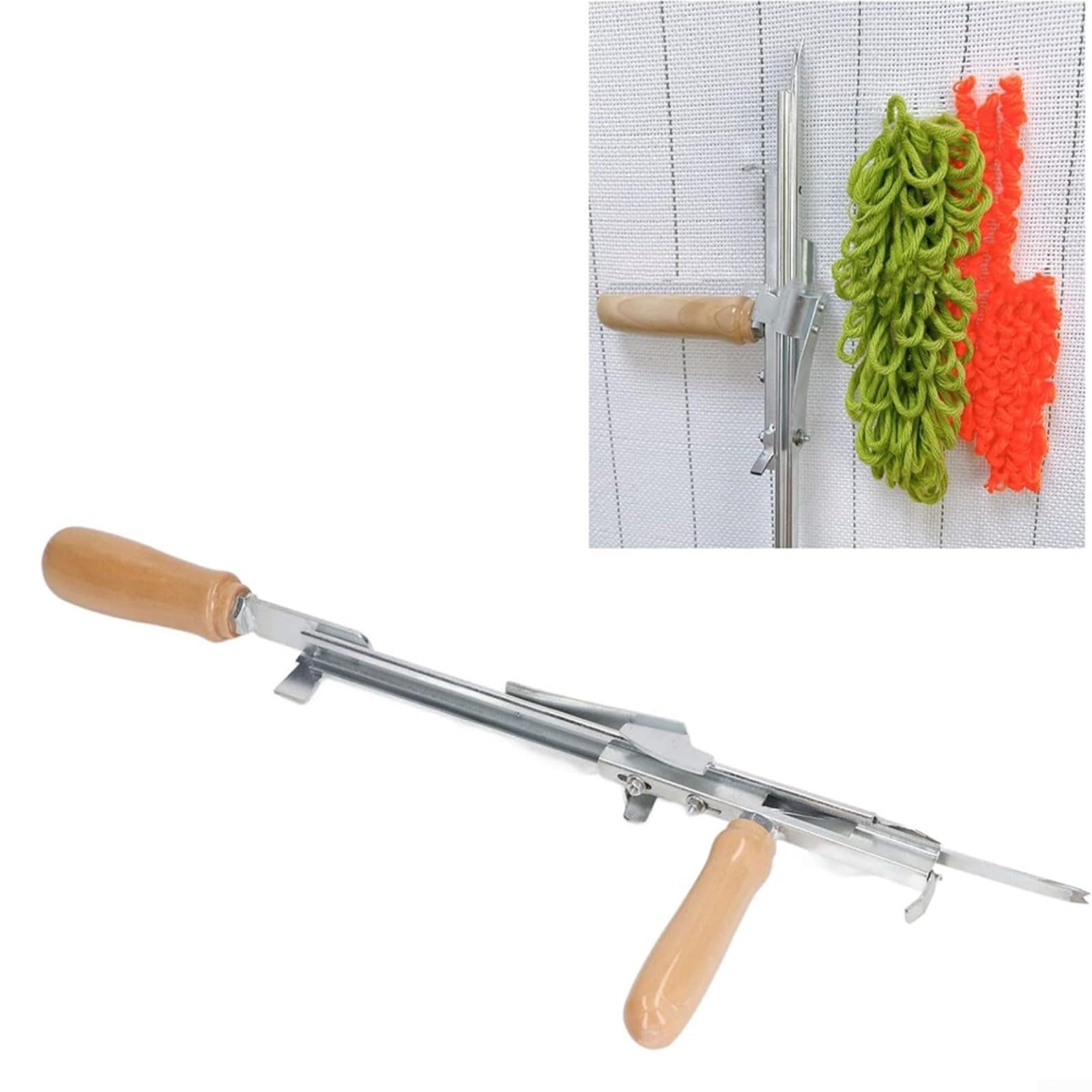 Strumento per tufting manuale per tappeti fai da te, dispositivo da cucito portatile in acciaio inossidabile con manico in legno di faggio, altezza del pelo regolabile per
