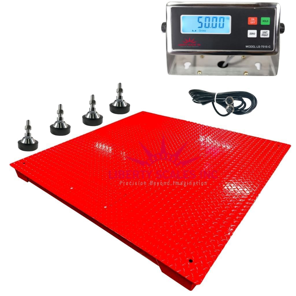Liberty LS-700-5X5 Industrial Floor Scale – 60" x 60" Heavy Duty Platform, 10,000 lb Capacity x 2 lb Accuracy – Digital Warehouse Scale with LCD Indicator – Yellow