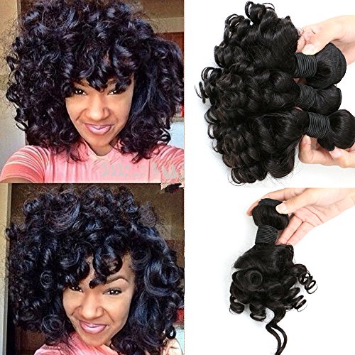 Aliglossy Hair 8A Brazilian Virgin Funmi Hair 4 Bundles Short Bob Human Hair Weave Romance Bouncy Curl Hair Extensions #1B Natural Color Total 400g (8 10 12 14)