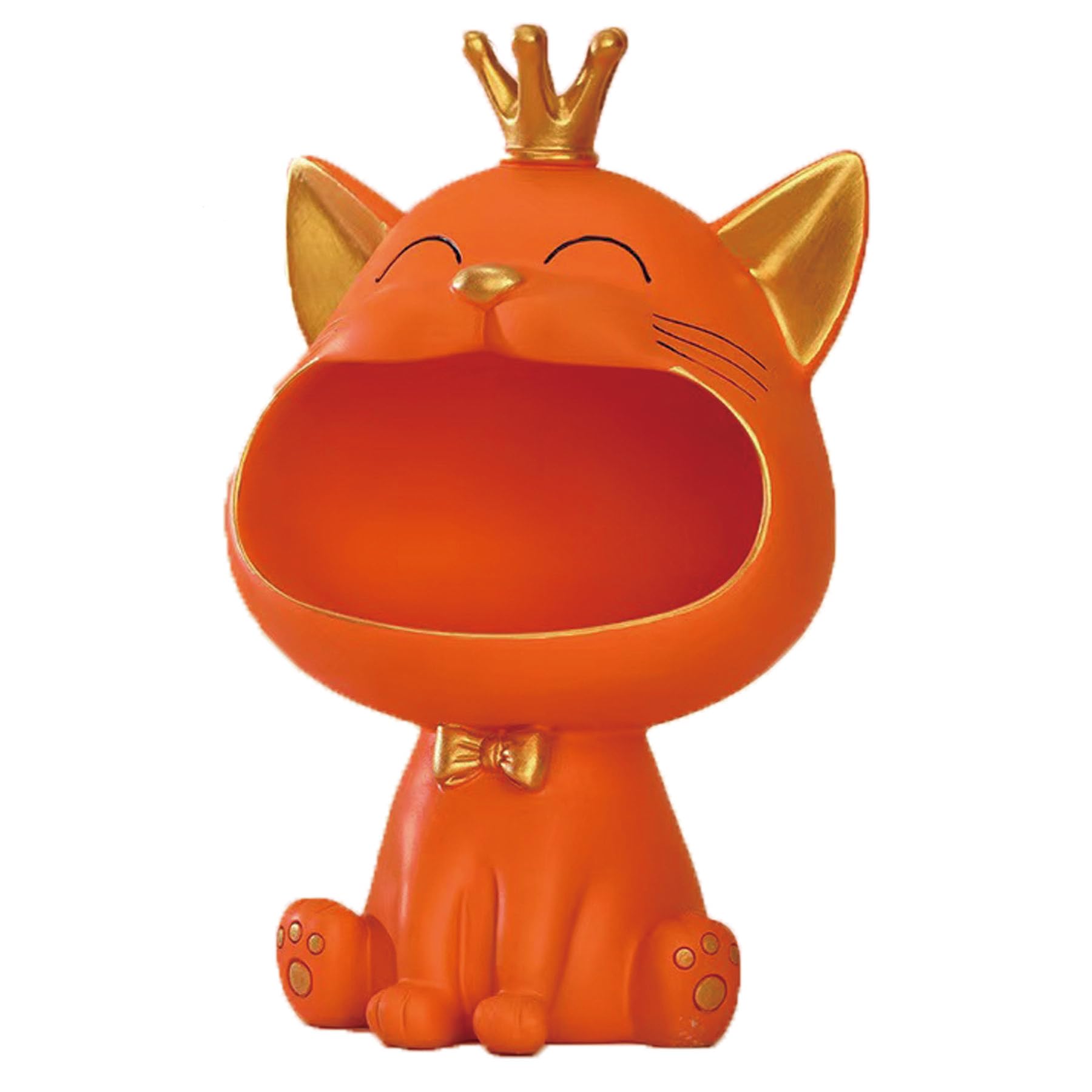Statua di gatto che ride, scatola di immagazzinaggio di gatto fortunato, scultura felino, regalo per soggiorno, casa, corridoio, mobili (arancione)