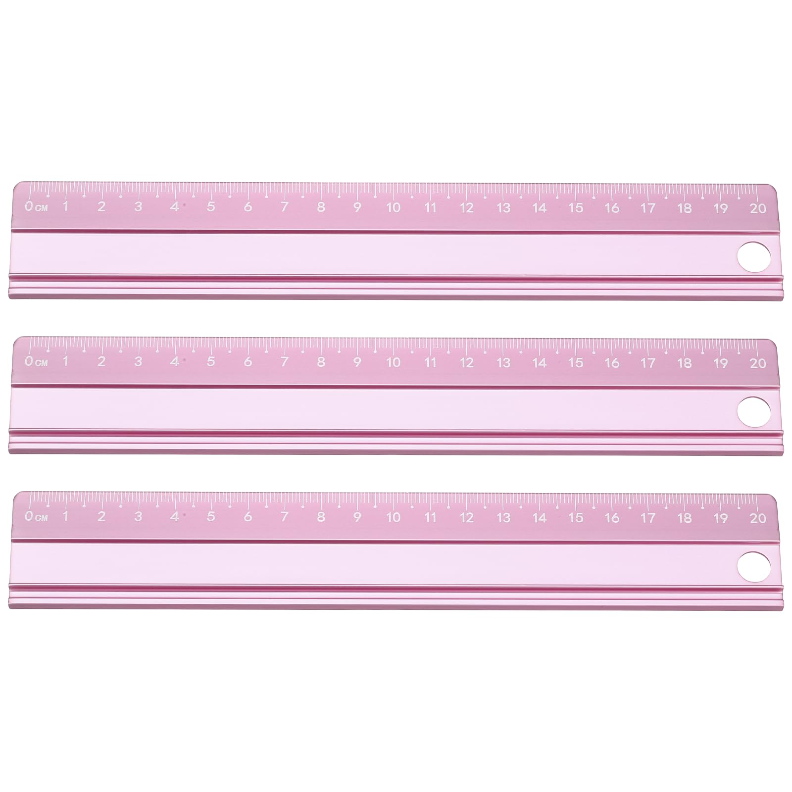 sourcing map 3pcs Cutting Rulers 20cm Metric Aluminum Alloy Safety Straight Ruler Metal Thickening Measure Drafting Tool with Sponge Backing for Architects Artists Classroom Office, Pink