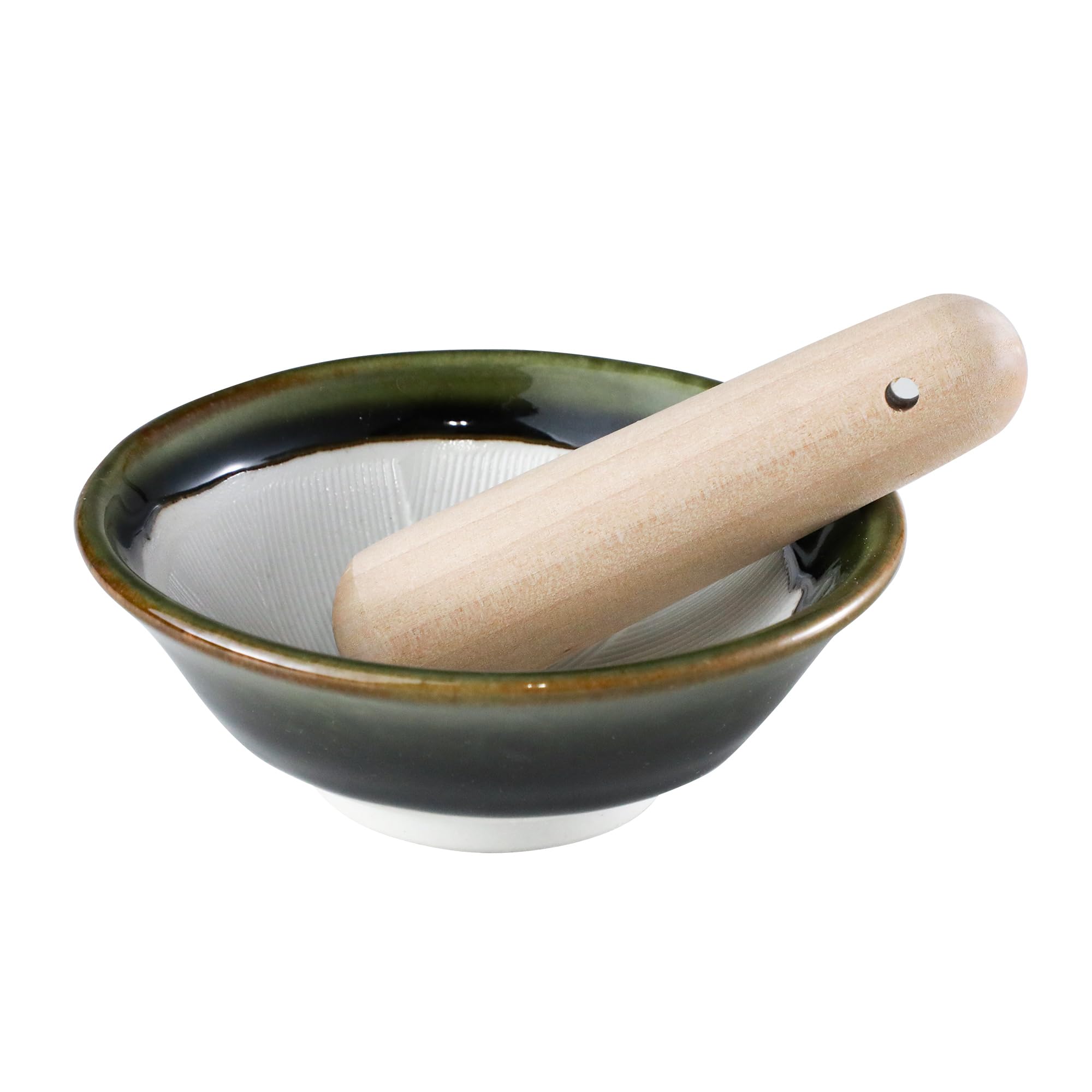 Asayu Japan Mortero de Cerámica Suribachi y Surigoki 11cm Verde Oliva
