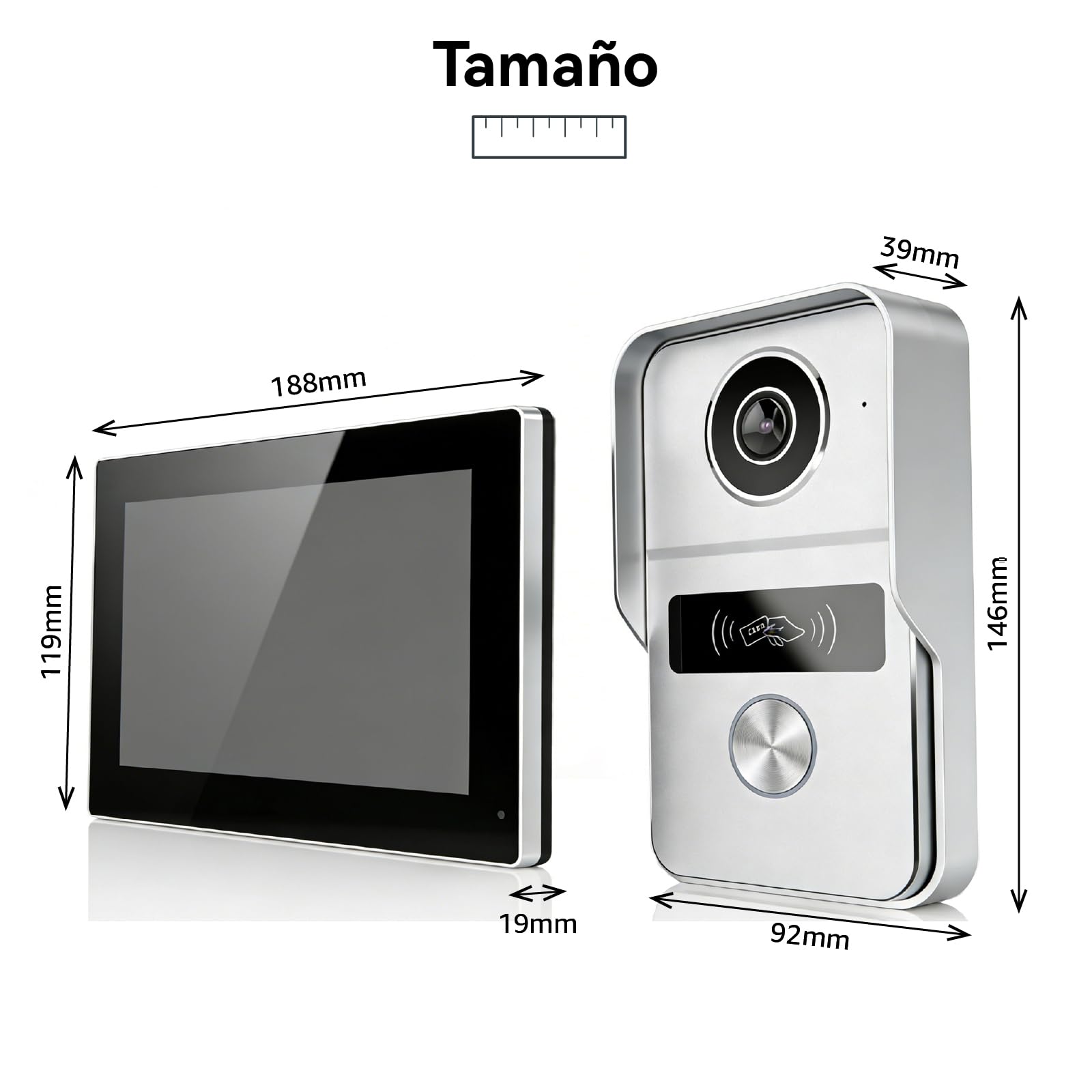 Videoportero Smartphone 2 Hilos, Timbre Video Mirilla y 7'' Pantalla Táctil, Visión Nocturna, Desbloqueo Remoto, Audio Bidireccionall para Chalet,casa, 2,4/5GHz, 1 cámara y 2 monitores