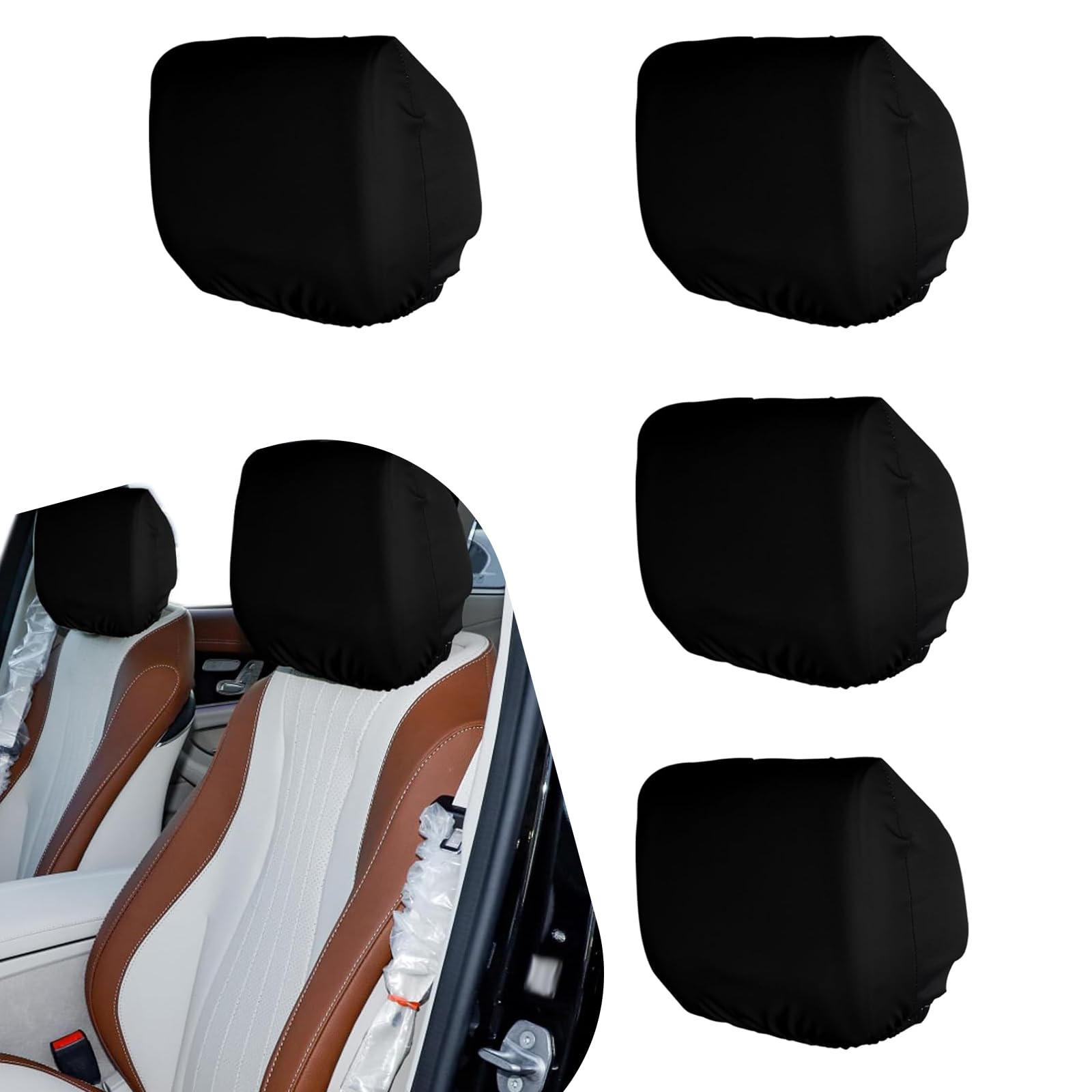 4 PCS Car Seat Headrest Protector Cover, 9.84" x 11.02" Comfortable Decorative Car Head Rest Dirt-Proof Headrest Cover, Protecting Replacement Accessories, for Cars, Vans, Trucks (Black)