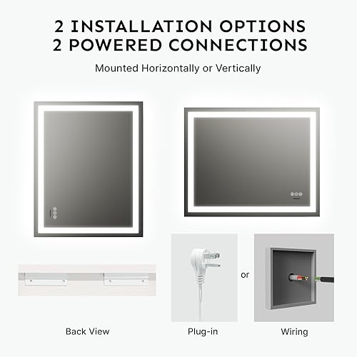 Miniatura 9 de Espejo de baño LED de 24 x 32 pulgadas con luces, antiniebla, regulable, retroiluminado y con iluminación frontal para pared, espejo de baño