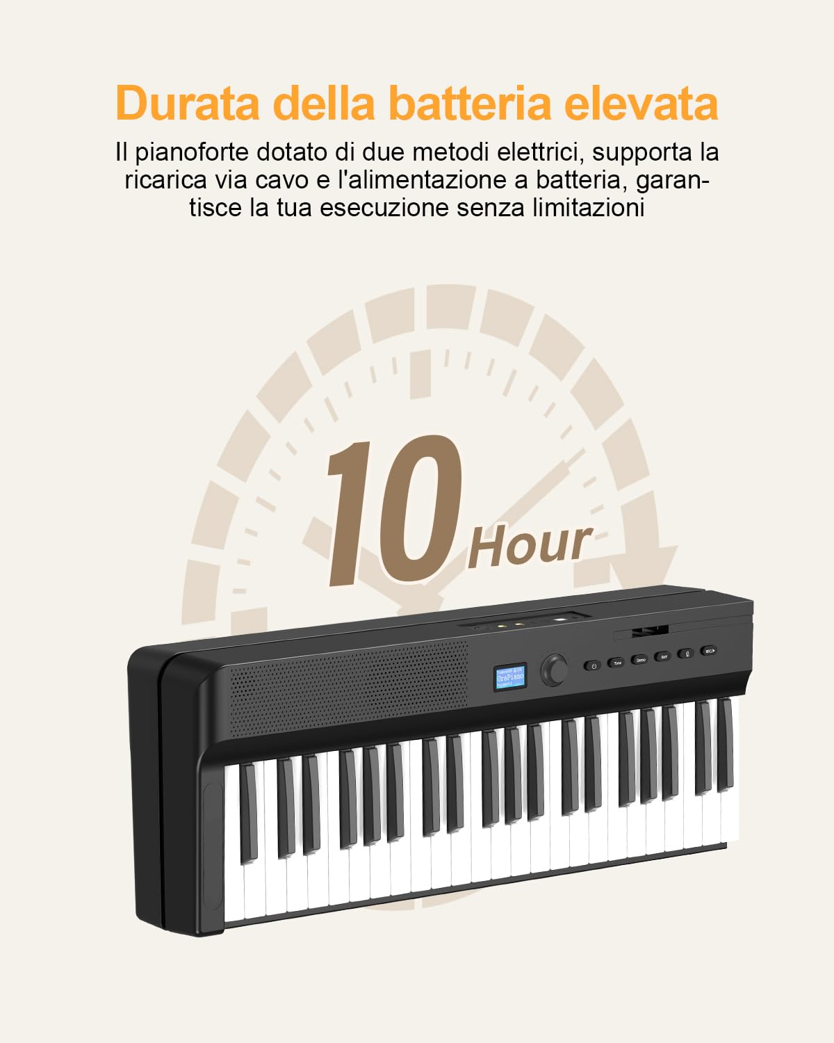 Pianoforte pieghevole migliorato, tastiera semi-ponderata 88 tasti, supporta MIDI, portatile Bluetooth con pedale Sustain e tasca