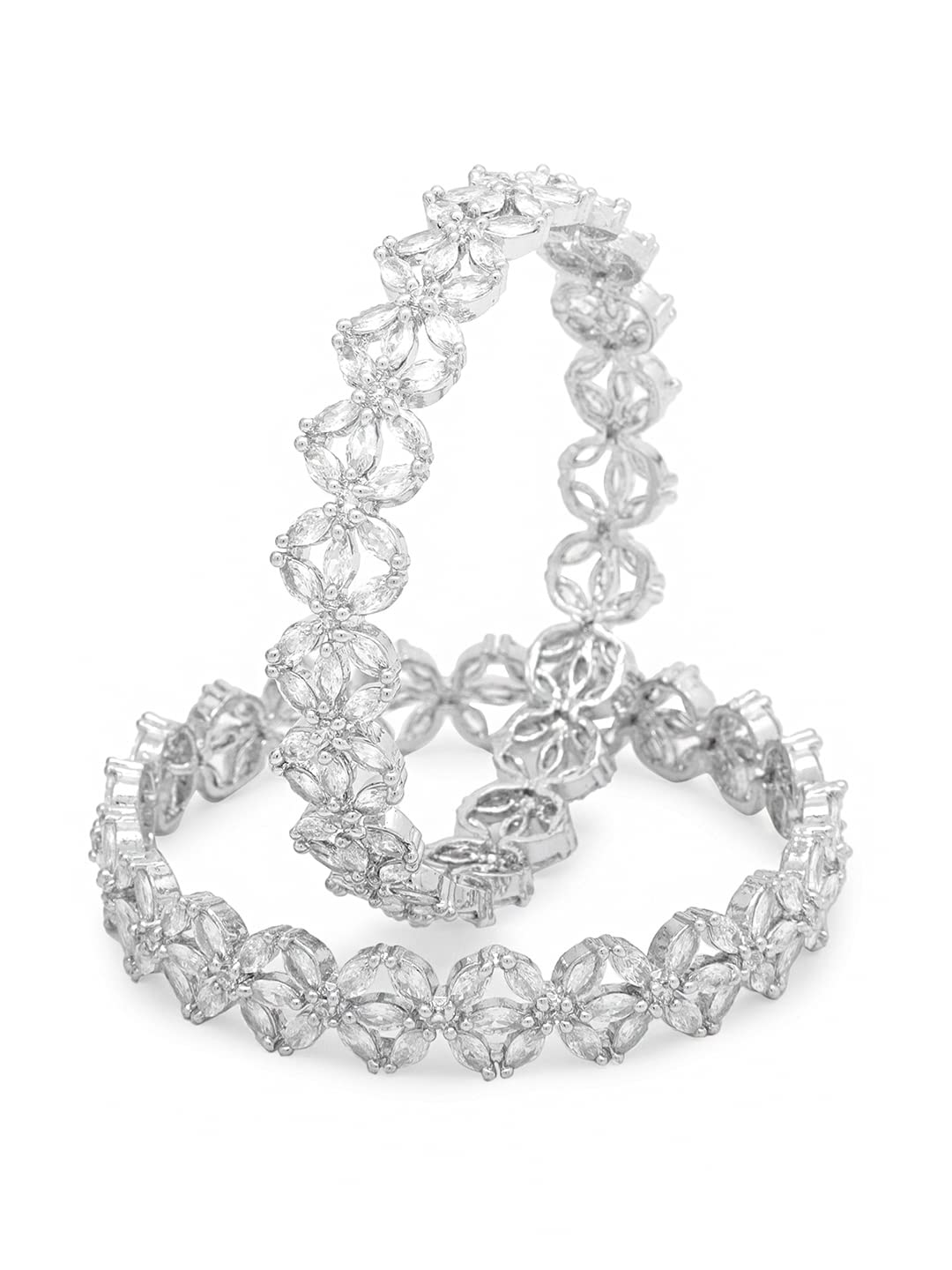 Yellow Chimes Bangles for Women Silver Toned White AD/American Diamond Studded Floral Designed 2 Pcs Set Bangles for Women and Girls (B0B1QQJ6Y6) Amazon Price History, Amazon Price Tracker