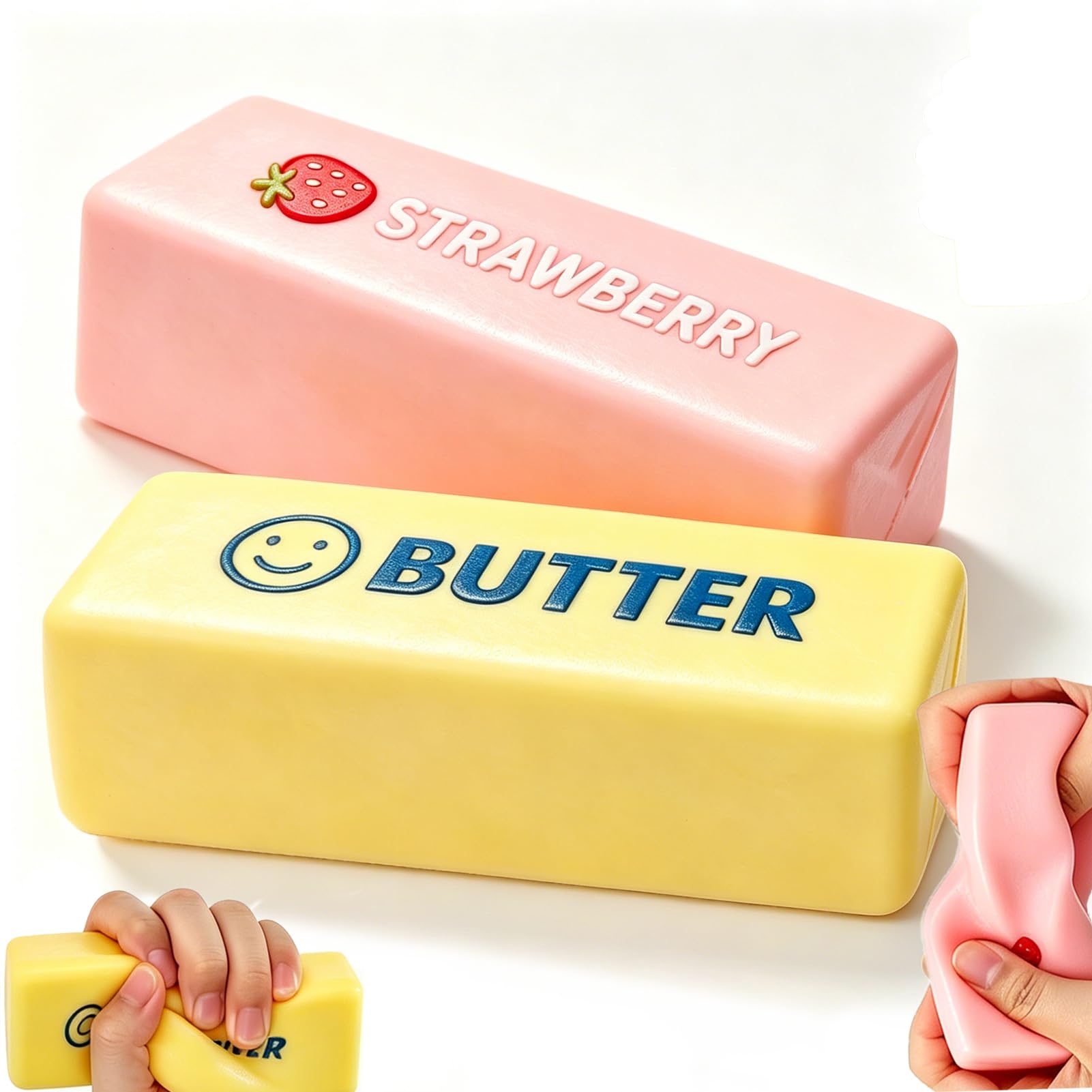 MUVZKQIAN Butter Squishy Toy - 2 Pcs Cute Squishy Butter Soft Slow Rising Squishy Stress Relief Sensory Squeeze Toys for Party Bags Desk Gifts Kids Adults Office Home (pink&yellow-4)