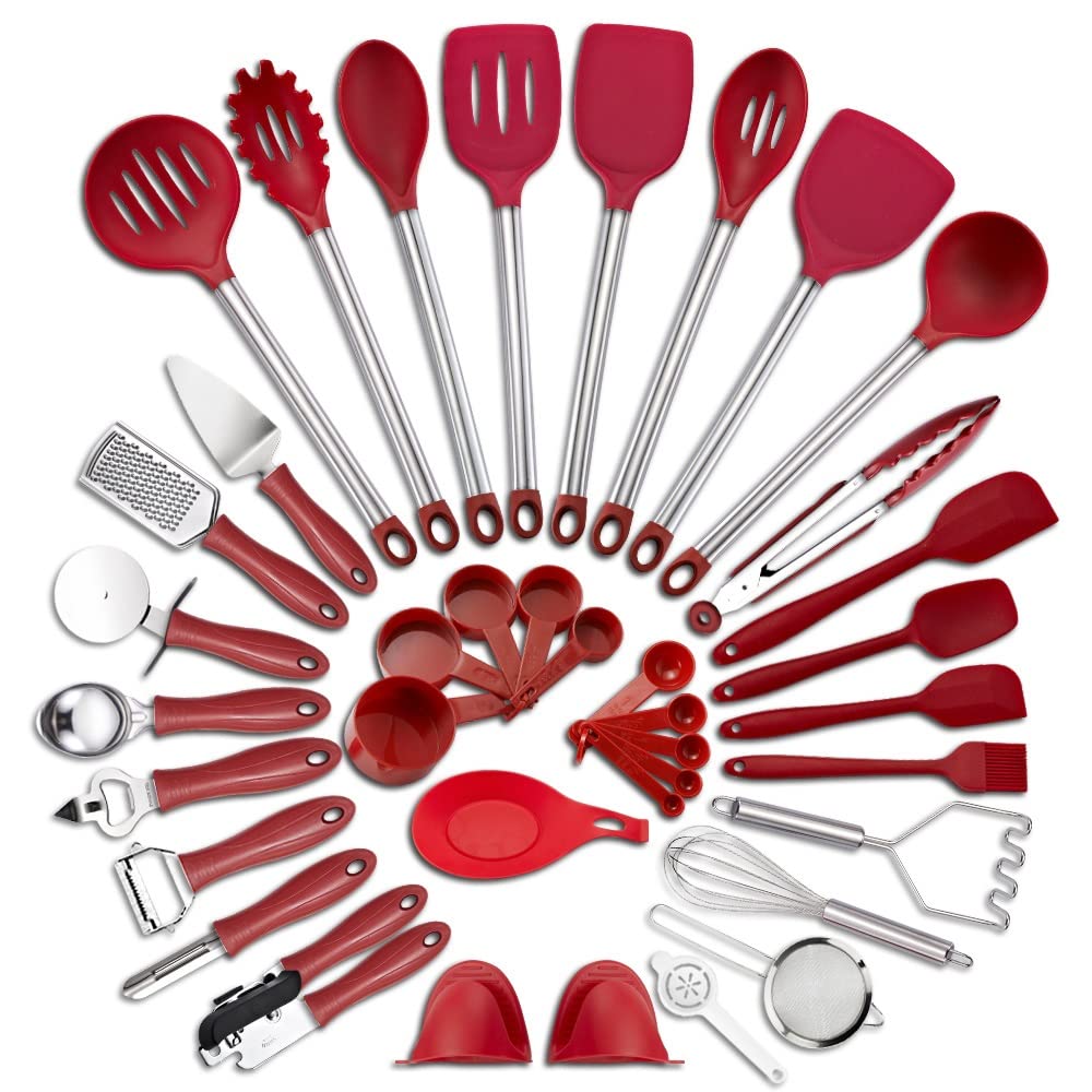 IUokLU 37-Piece Non-Stick Spatula Set: Silicon and Stainless Steel Kitchen Utensils for Cooking, Baking, and Gifting