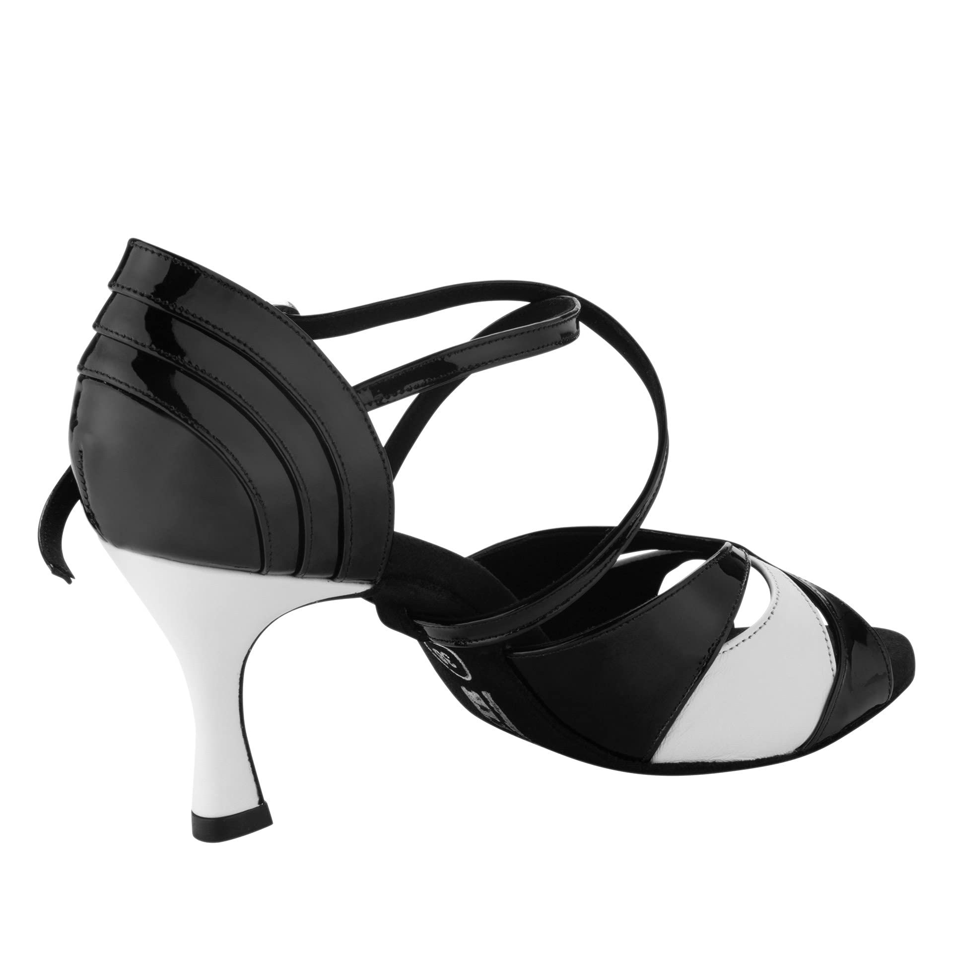 Rummos Donne Scarpe da Ballo Elite Paloma 035/004 - Pelle/Pelle Verniciata Noir/Bianco - Larghezza Normale - 6 cm 60R Flare Tacco - Made in Portugal