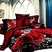 Produktbild GD-SJK Bettwäsche, dreiteilig, 3D rote Rose,Bedruckte Bettwäsche Tröster Set Romantische Blume Bettbezug für Doppelbett 135 x 200 cm in rot aus Microfase (135 * 200cm)