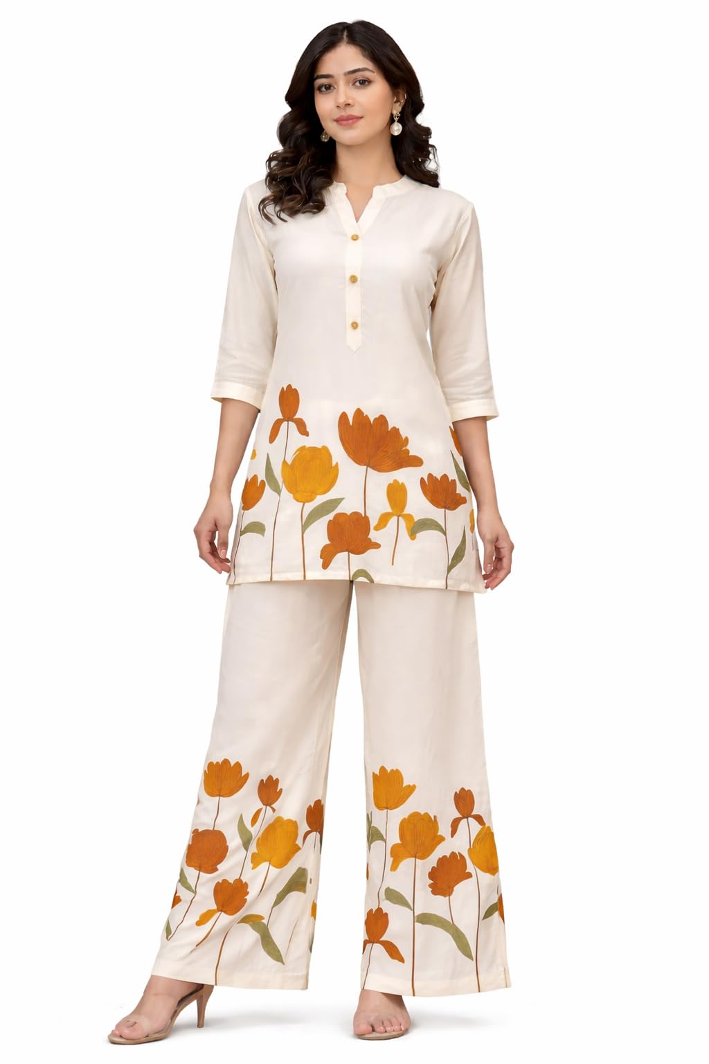 fadrox fashion Fadrox Cream Floral Printed Poly Rayon Co-Ord Set for Women-picture-38