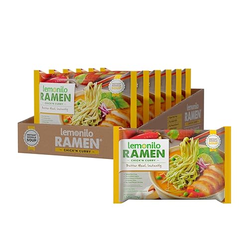 Lemonilo Ramen - Sopa de pollo y curry - Ramen instantáneo saludable - Fideos horneados al horno con tumérico - Hecho con ingredientes totalmente