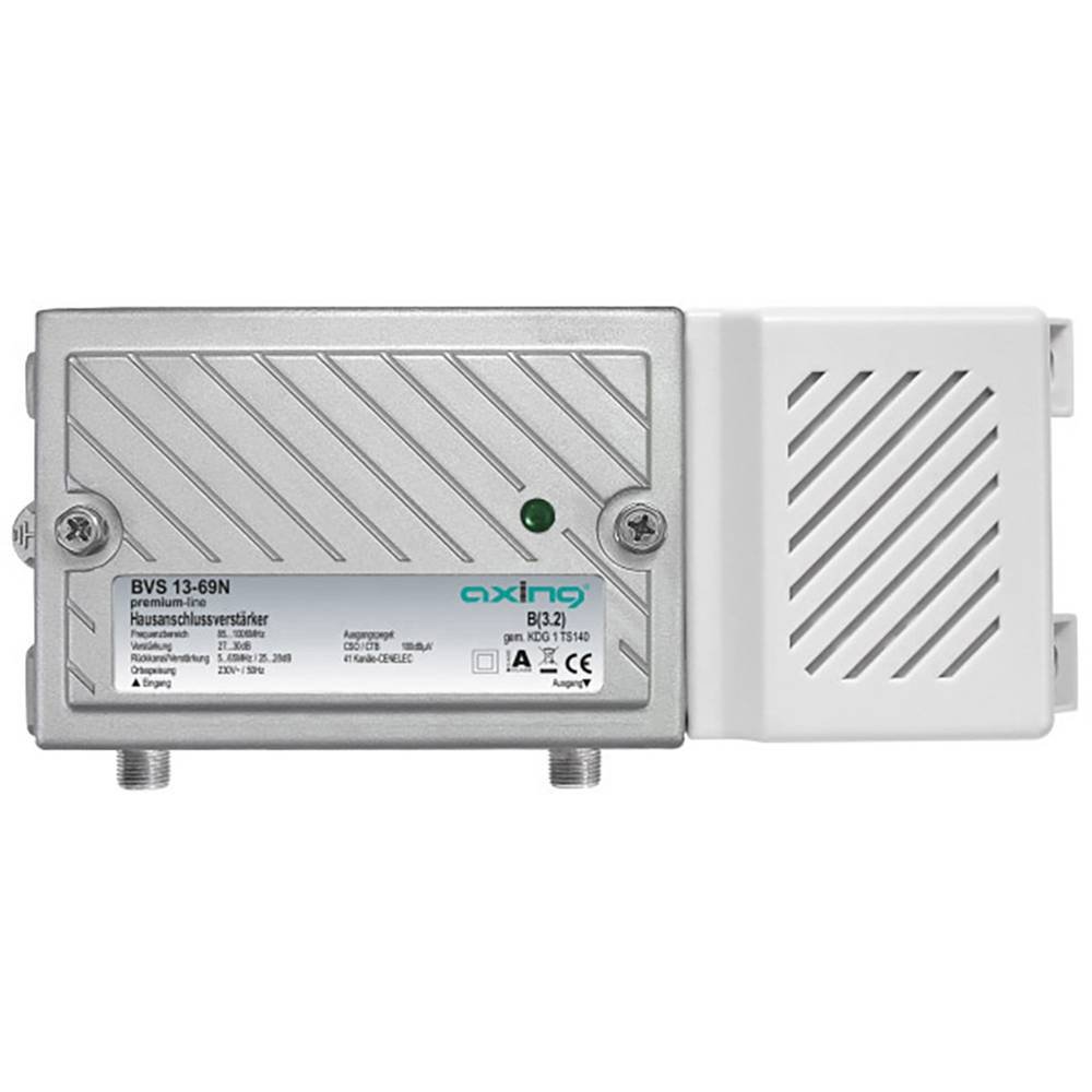 Axing BVS 13-69N amplificatore tv 30 dB, con canale di ritorno attivo 5-65 MHz (1006 MHz, 100dBµV), argento