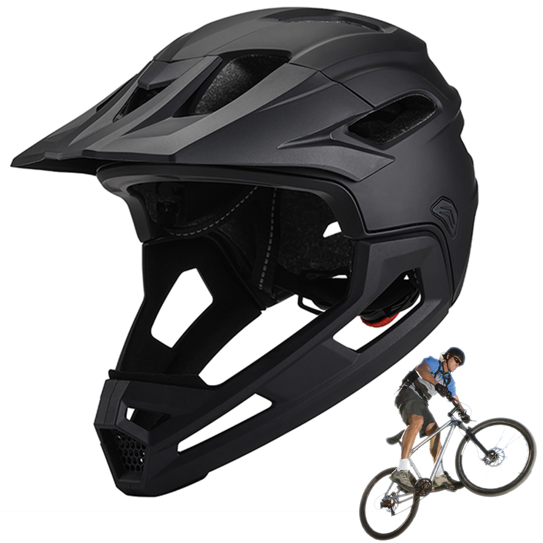 Casco integrale da mountain bike antiurto per adulto – Visiera removibile con mentoniera Casco da bici nero regolabile unisex per ciclismo all'aperto