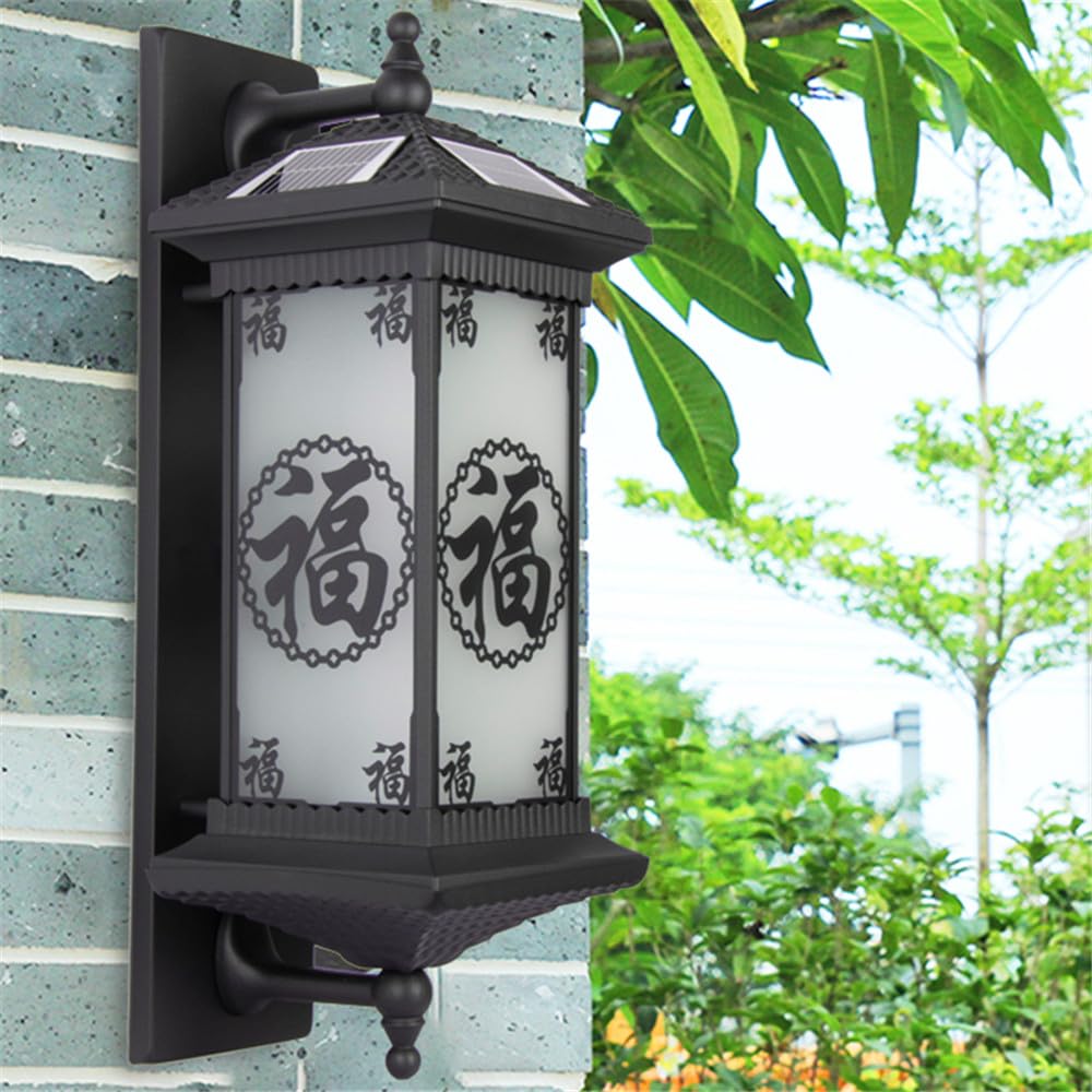 KXEcoLife Contemporary Solar Outdoor Wall Lamp Simplicity Retro Waterproof Garden Courtyard Villa Hotel Gate Balcony Hallway Art Light (H Black H58CM 1PCS)