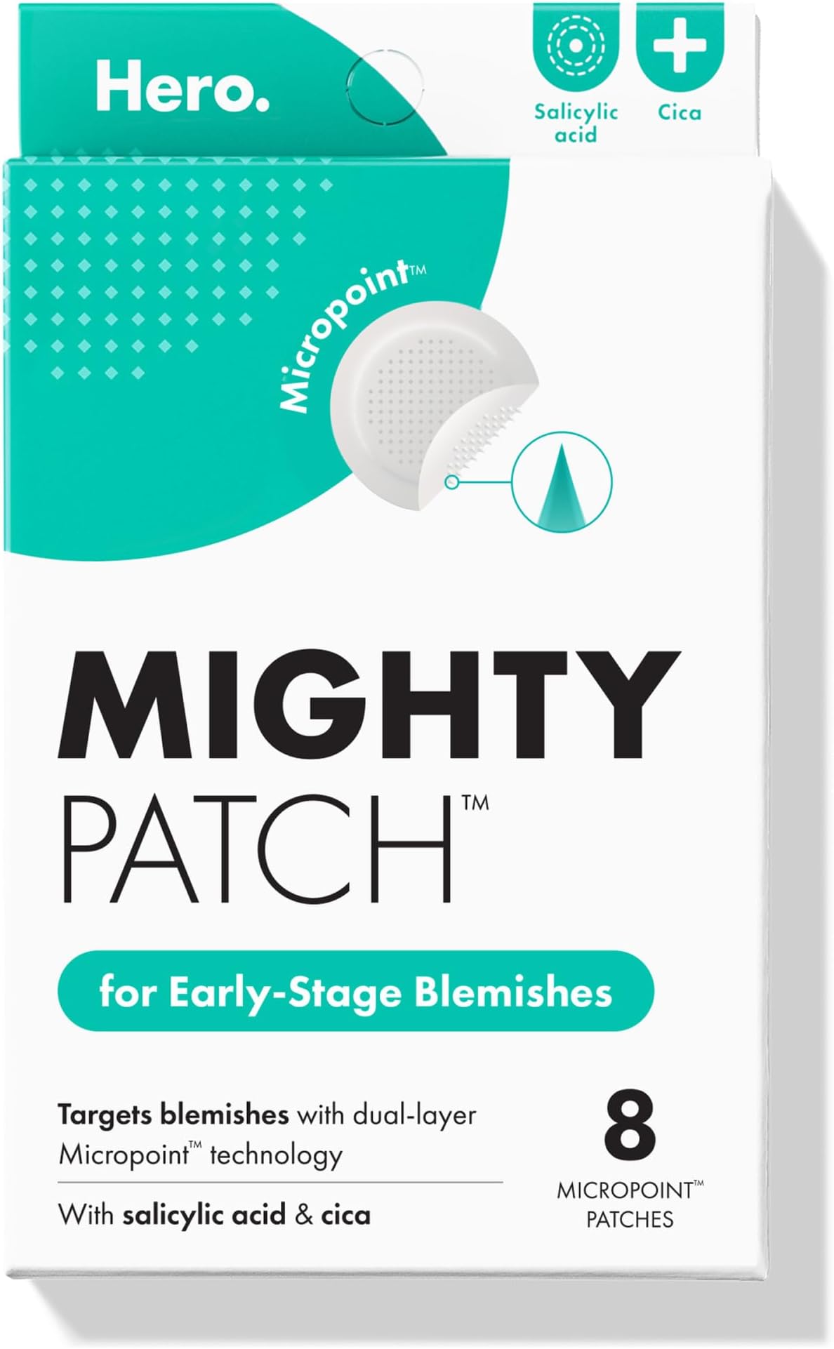 Mighty Patch Micropoint™ for Blemishes from Hero Cosmetics - Hydrocolloid Acne Spot Treatment for Early Stage Zits and Hidden Pimples, 395 Proprietary Micropoints (8 es)