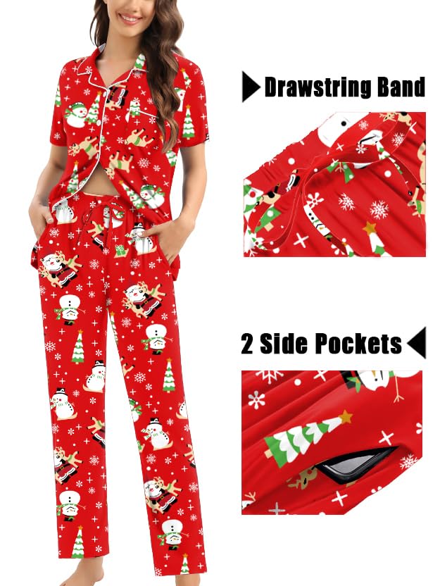 Image of SWOMOG Womens 3pcs Button Down Pajamas Set Short Sleeve Sleepwear Bride Pj Lounge Set with Long Pants