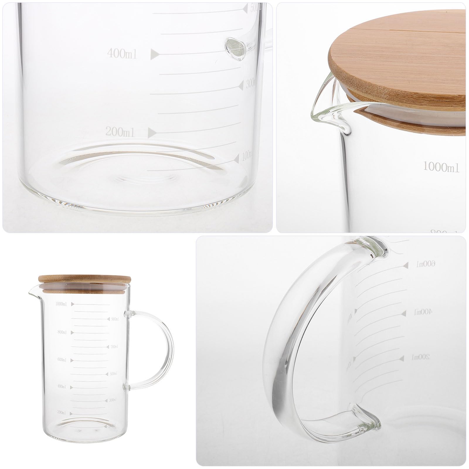 MAGICLULU Verre Doseur Outil de Mesure Cuisine Polyvalent en Verre avec Couvercle et Poignée 1000 Ml avec Design Élégant, Usage Quotidien